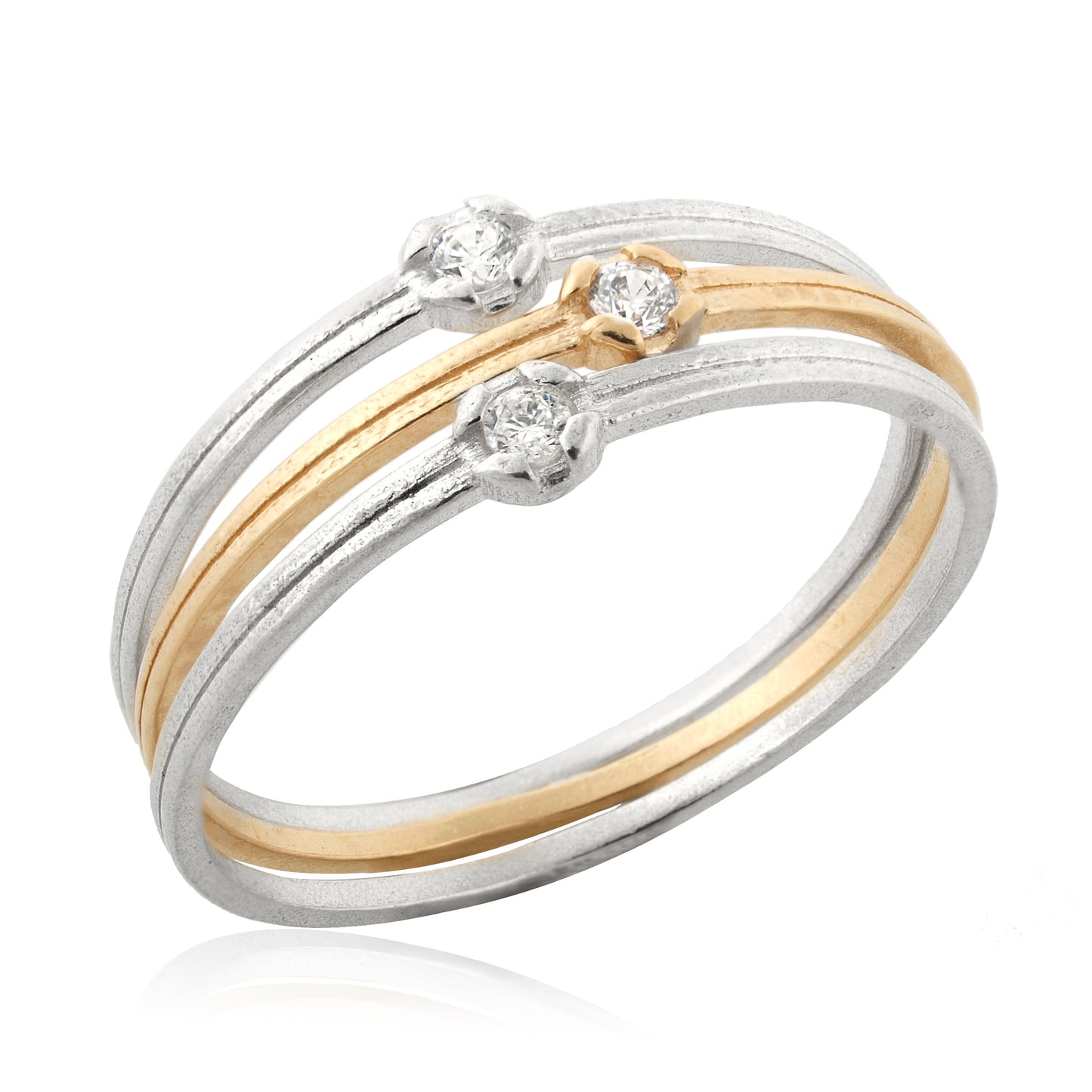 Vermeil and silver 3 Stack Rings with Zircon
