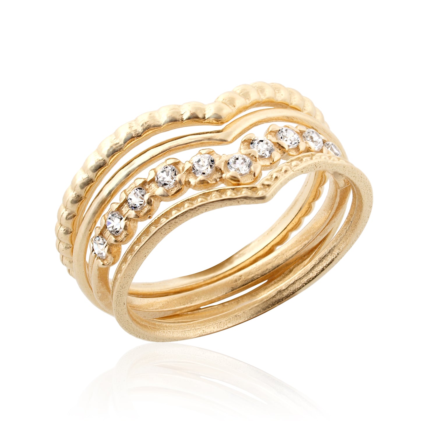 Vermeil 4 Stack Rings with Zircon