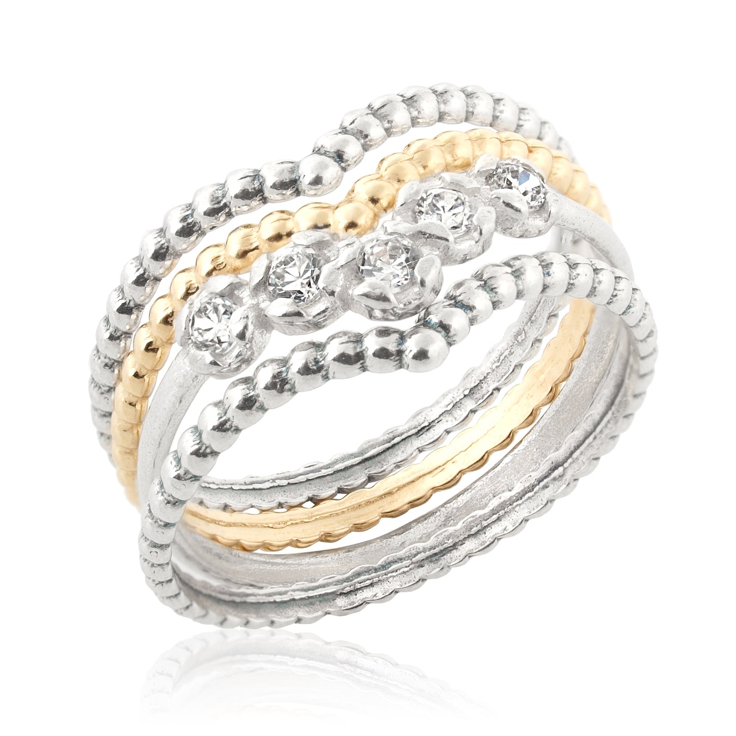 Silver and Vermeil 4 Stack Rings with Zircon