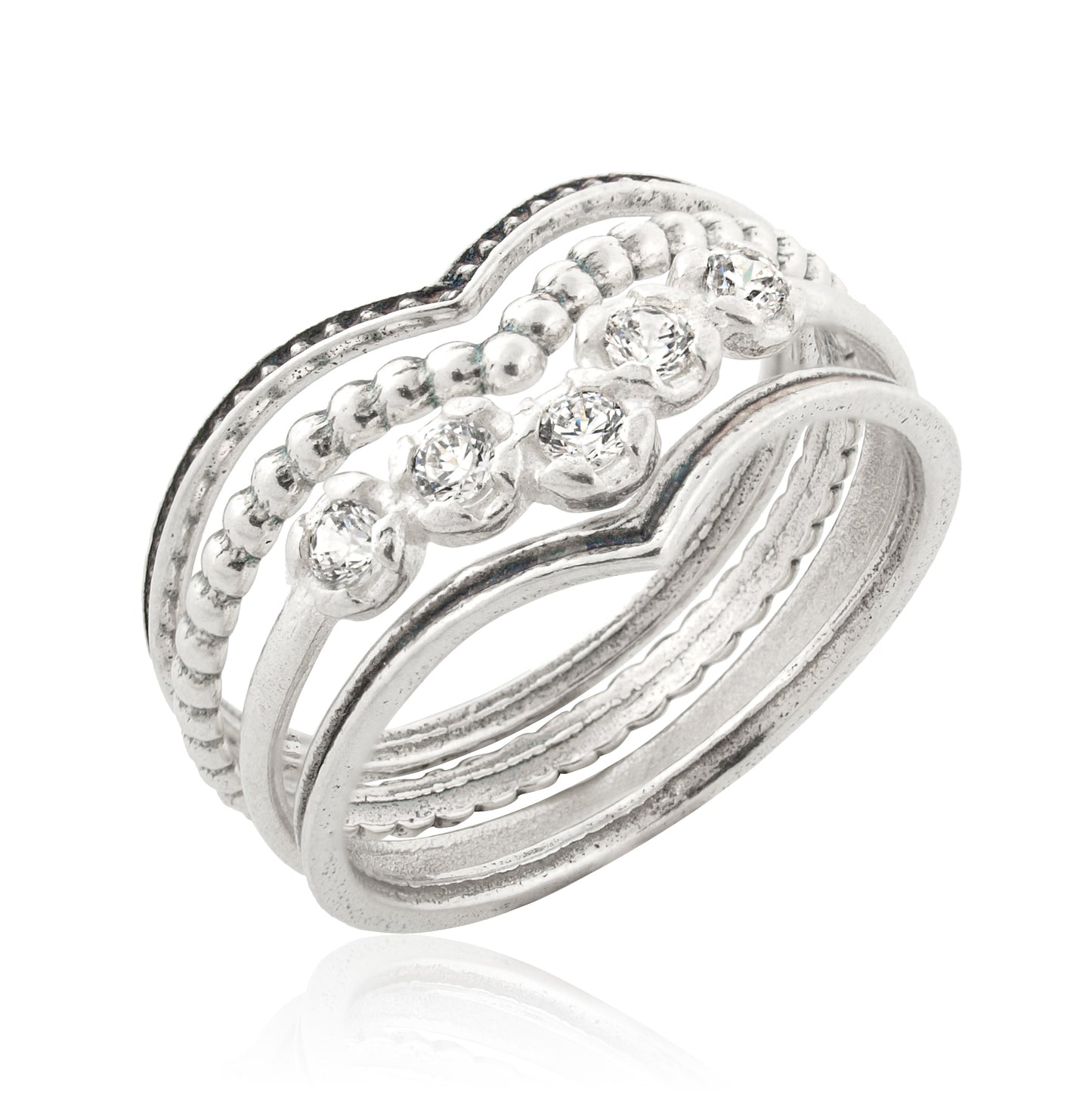 Silver 4 Stack Rings with Zircon