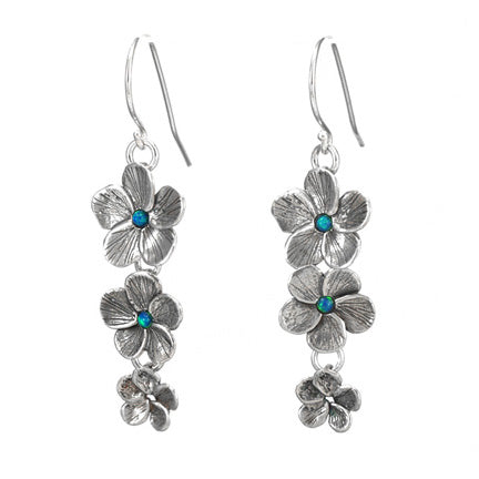 Silver Flower Earrings with Opal