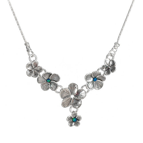 Silver Flowers Necklace with Opal