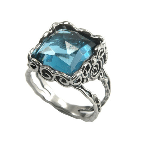 Silver Ring with Syn Bluetopaz