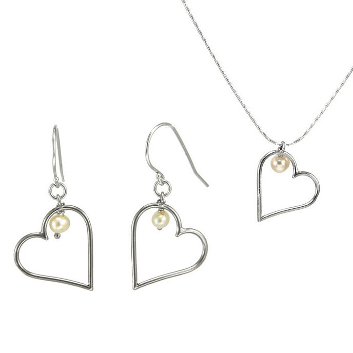 Silver Heart Set with Pearls