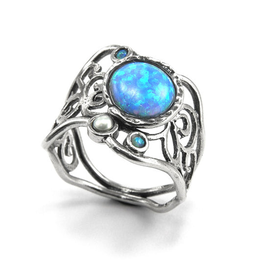 Silver Ring with Opal and Pearl