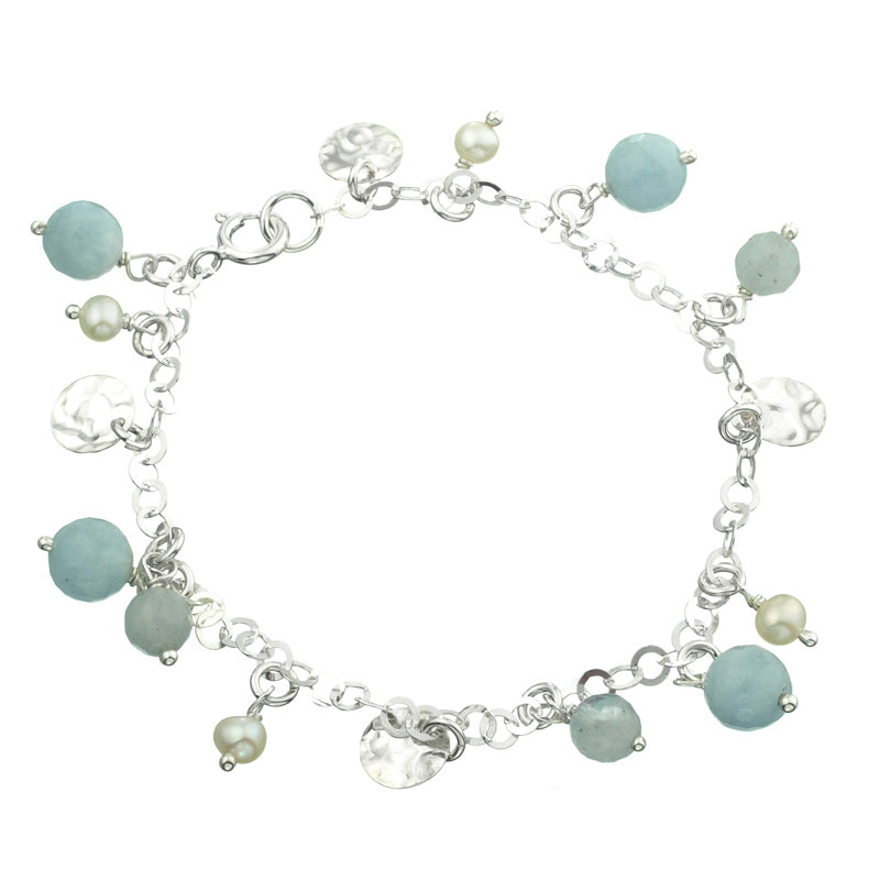 Silver Bracelet With Aquamarine And Pearl
