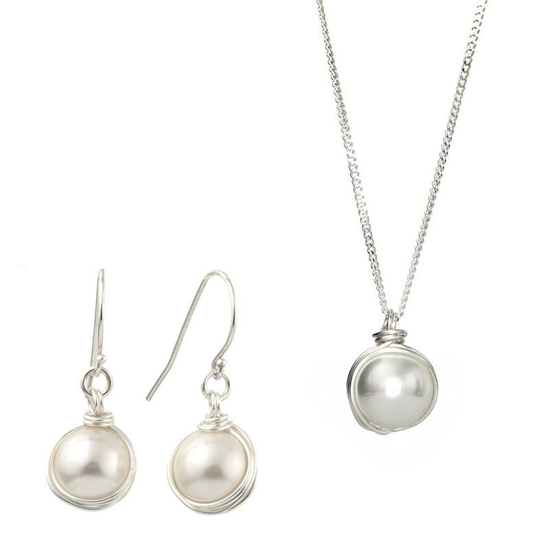 Silver Wrapped Set with Pearls - 10mm