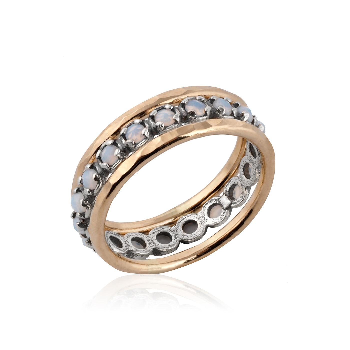 Silver And Gold Filled Stack Ring with Opalite