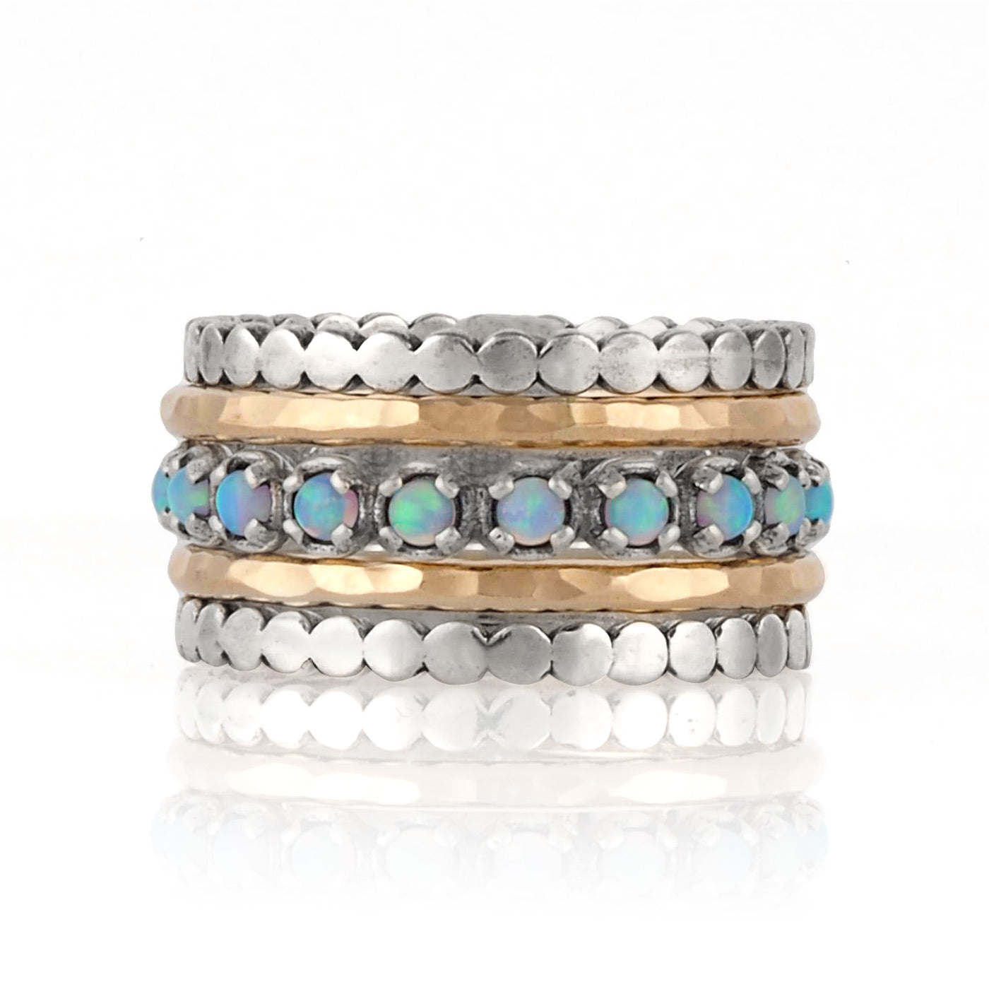 Silver and Gold Filled Stack Ring with Opal