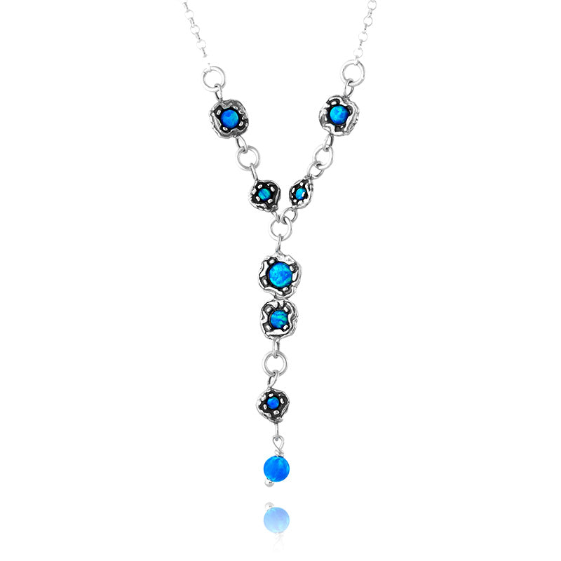 Silver Necklace with Opals