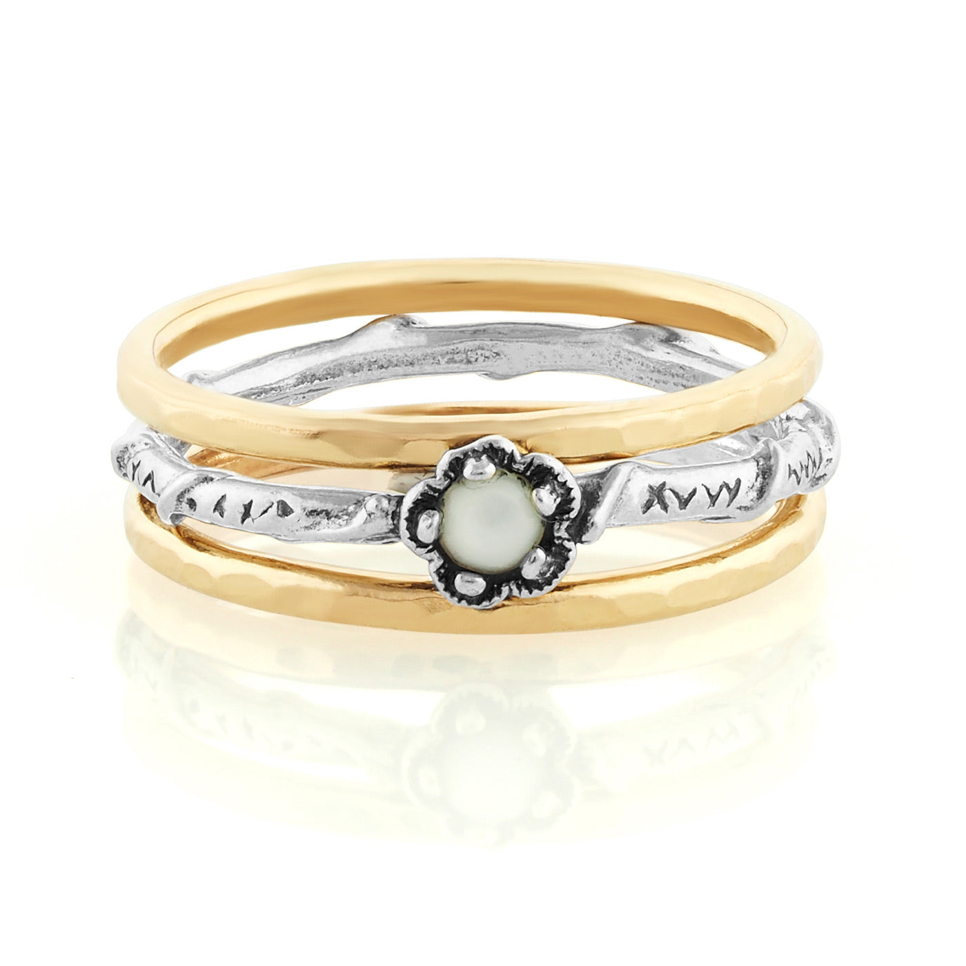Silver and Gold Filled Stack Ring with Pearl