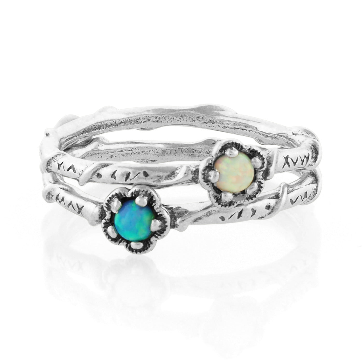 Silver Stack Ring with Opal