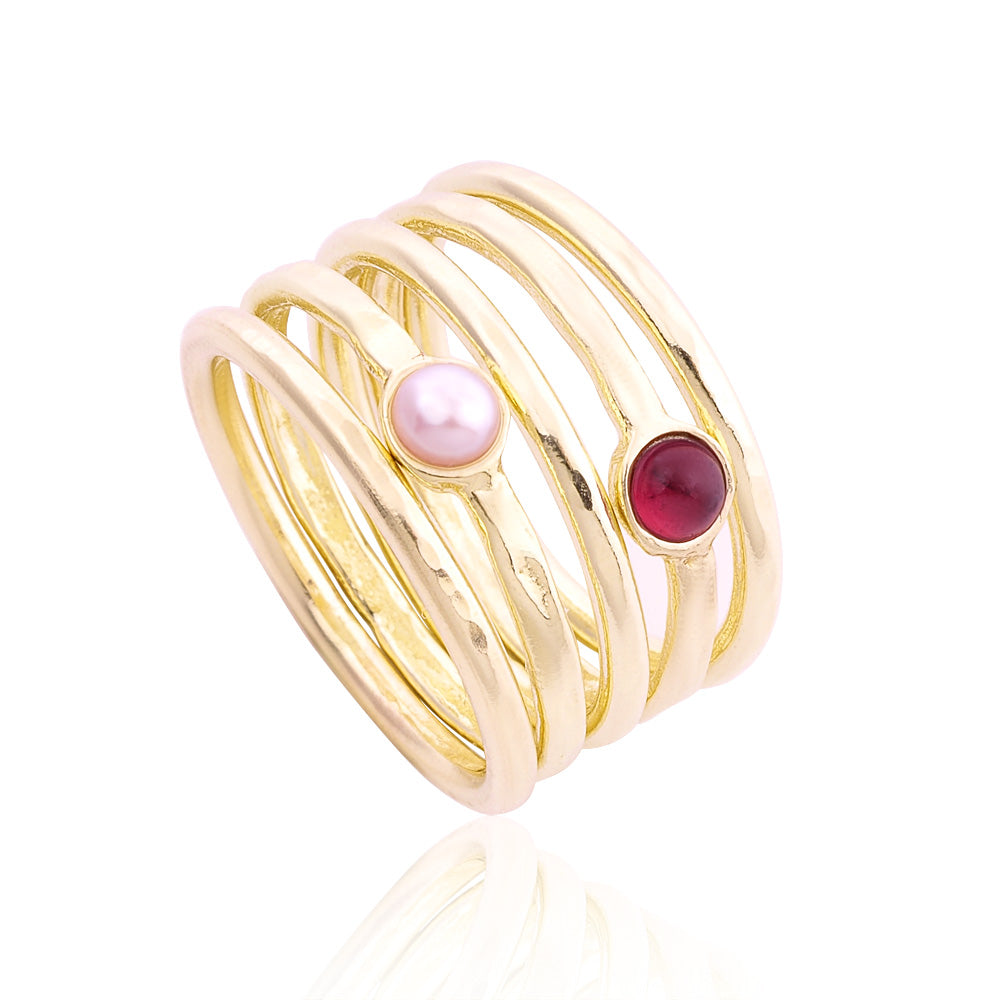 Gold Filled Stack Ring with Garnet and Pearl