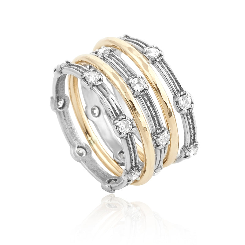 Silver And Gold Filled Stack Ring with Zircon