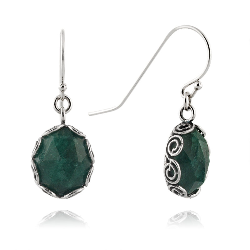 Silver Earrings with Green Corundum