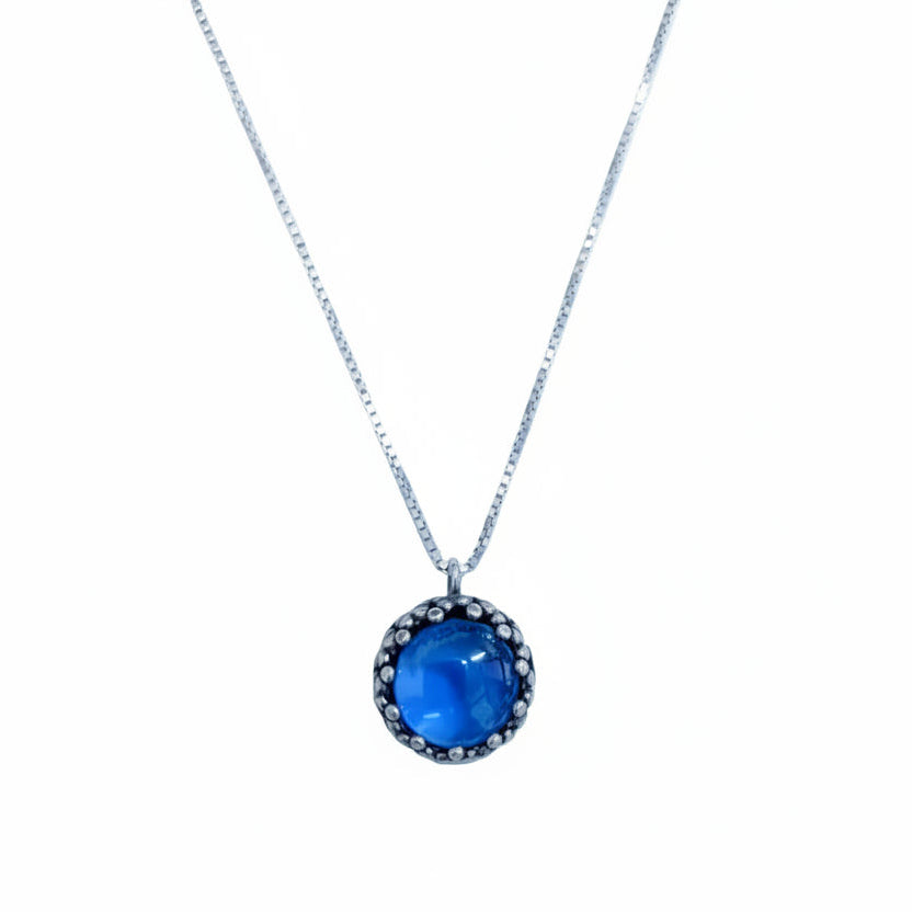 SILVER NECKLACE, BLUEQUARTZ 12MM