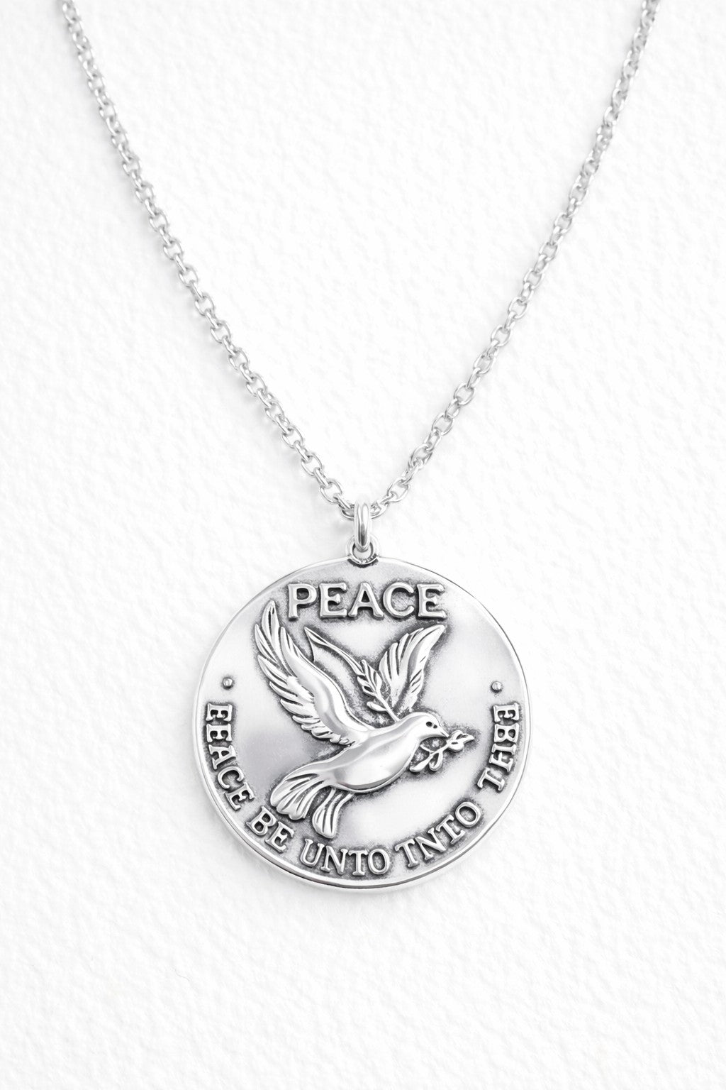 SILVER ROLO NRCKLACE, PEACE MADALION