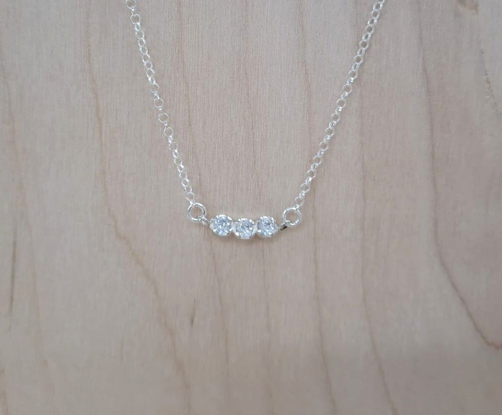 SILVER ROLO NECKLACE, CZ 3.0MM