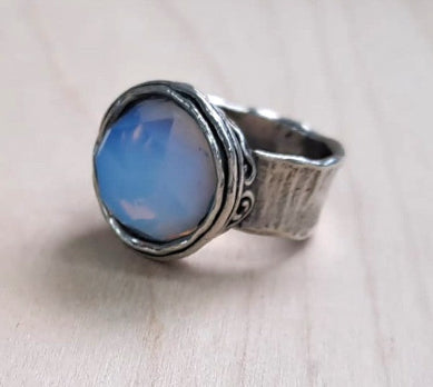 SILVER RING, OPALITE 14MM