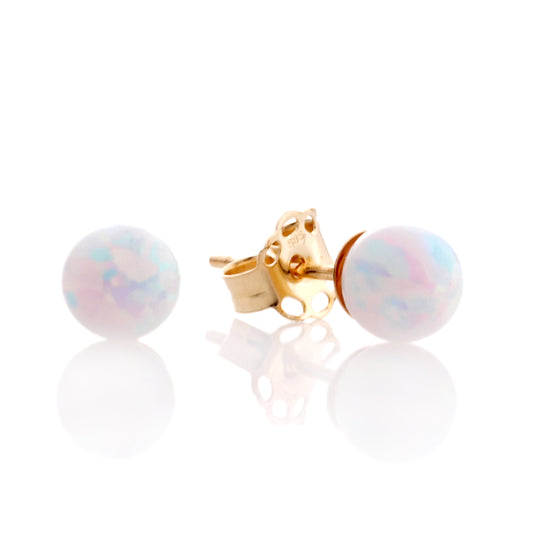 14K Gold Earrings with White Opal