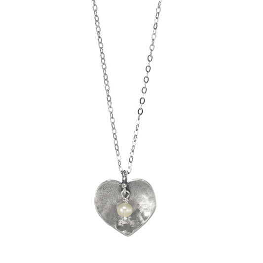 Silver Heart Necklace with Pearl
