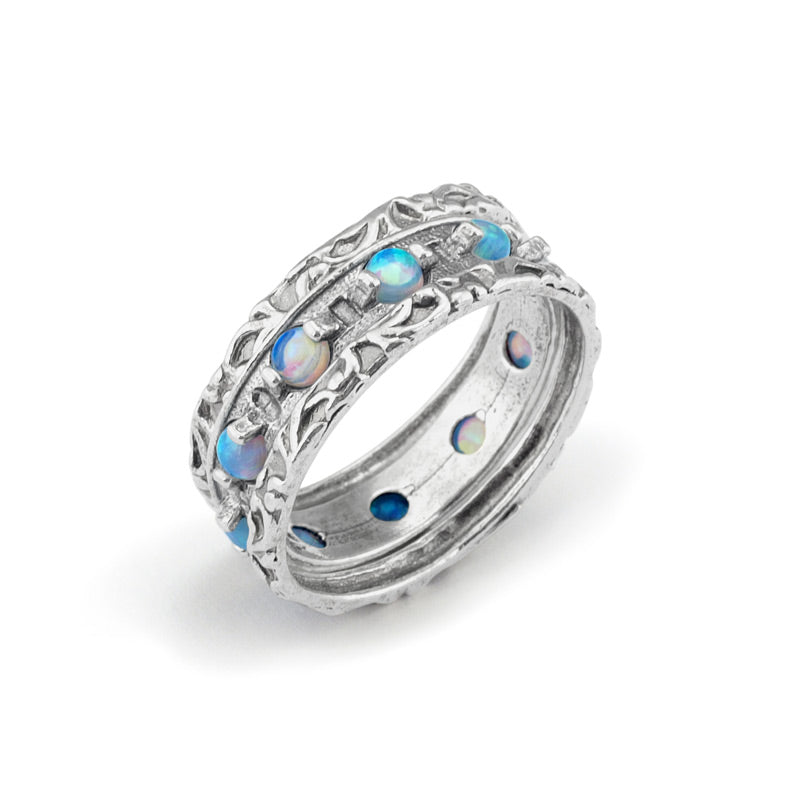 Silver Stack Ring With Opal