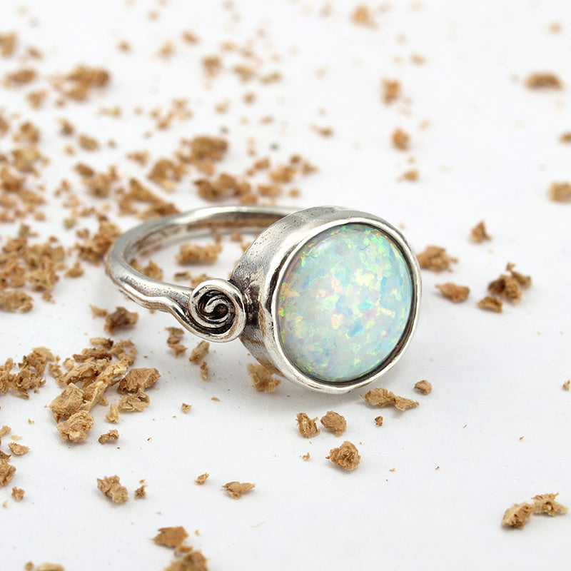 Silver Ring with White Opal