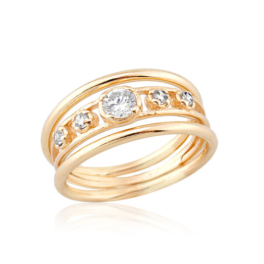 Gold filled 3 stacking rings, zircon