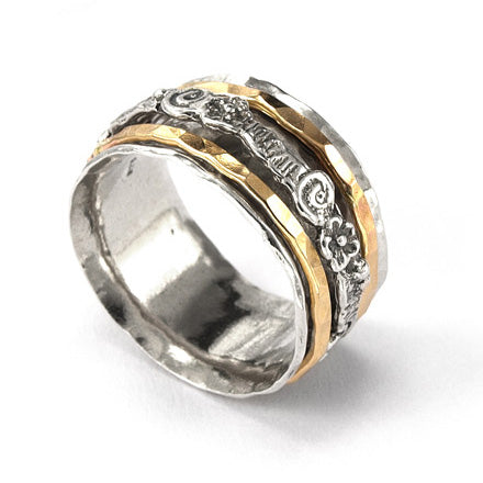 Silver Spinning Ring with Goldfilled bands