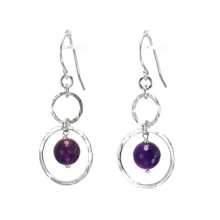 Silver Hoops Earrings with Amethyst