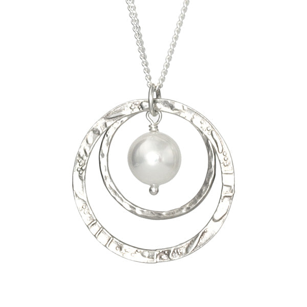 Silver Hoops Necklace with Pearl