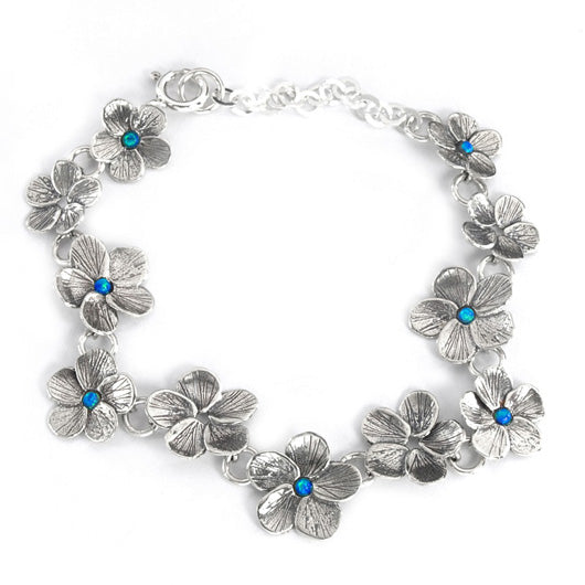 Silver Flowers Bracelet with Opal