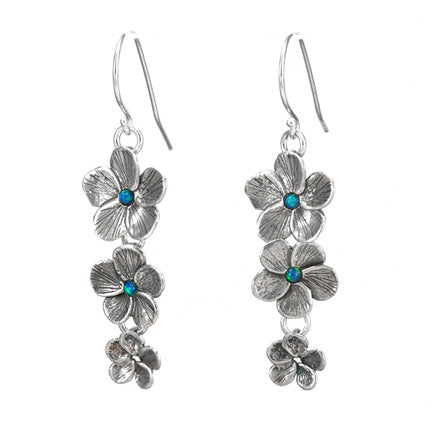 Silver Flower Earrings with Opal