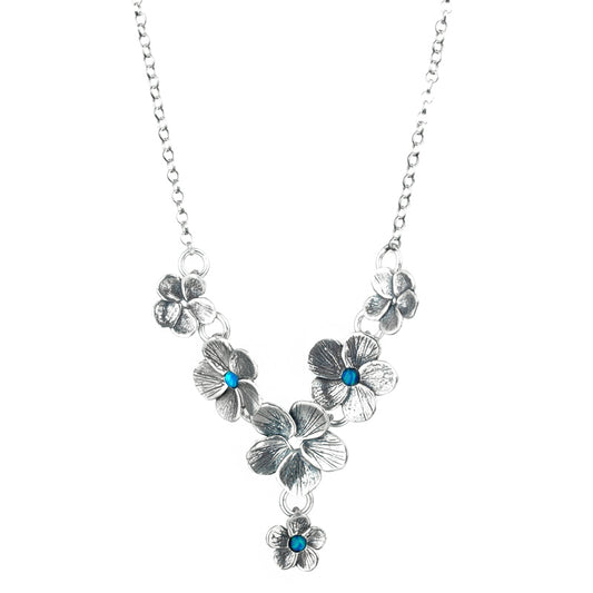 Silver Flowers Necklace with Opal