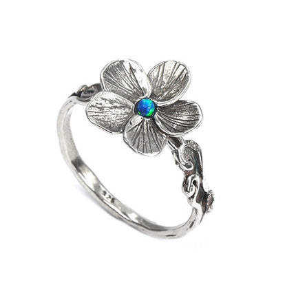 Silver Flower Ring with Opal