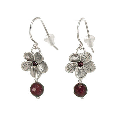 Israeli Jewelry Silver Flower Earrings with Garnet