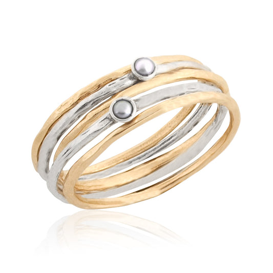 Silver and Gold Filled 5 Stack Rings with Pearl