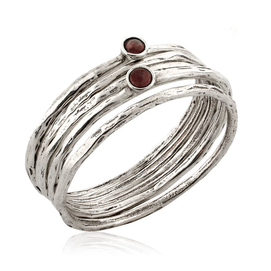 Silver 5 Stack Rings with Garnet