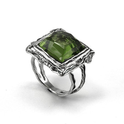 Silver Ring with Syn Peridot