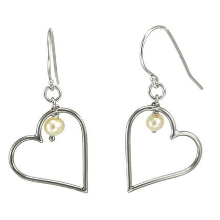 Silver Heart Earrings with Pearls