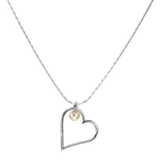 Silver Heart Necklace with Pearl