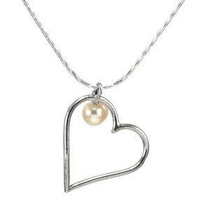 Silver Heart Necklace with Pearl