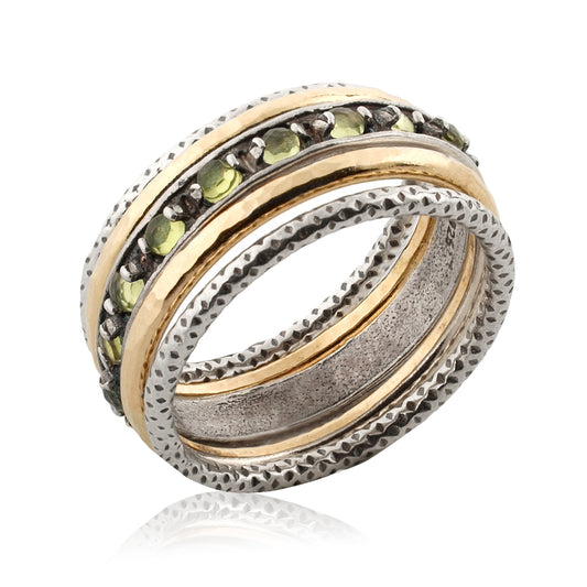 Silver and Gold Filled 5 Stack Rings with Pridot