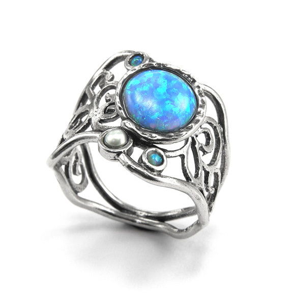 Silver Ring with Opal and Pearl