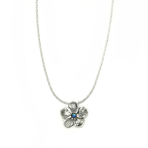 Silver Flower Necklace with Opal
