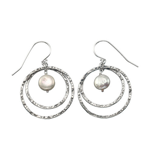 Silver Hoops Earrings with Pearls