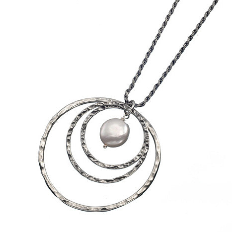 Silver Hoops Necklace with Pearl
