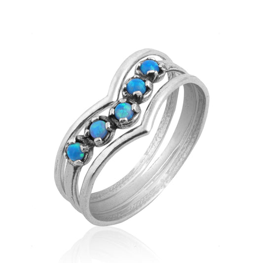 Silver Stack Ring with Opal