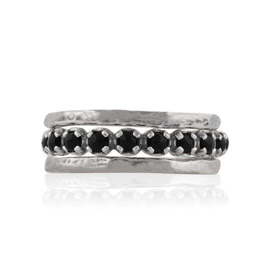 Silver Stack Ring with Onyx