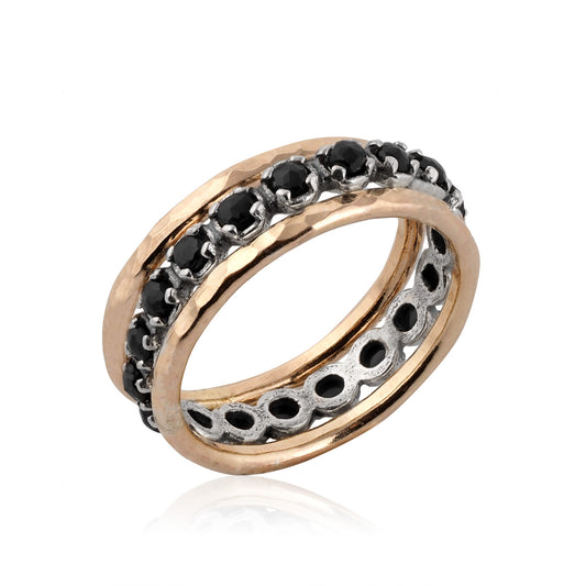 Silver and Gold Filled Stack Ring with Onyx